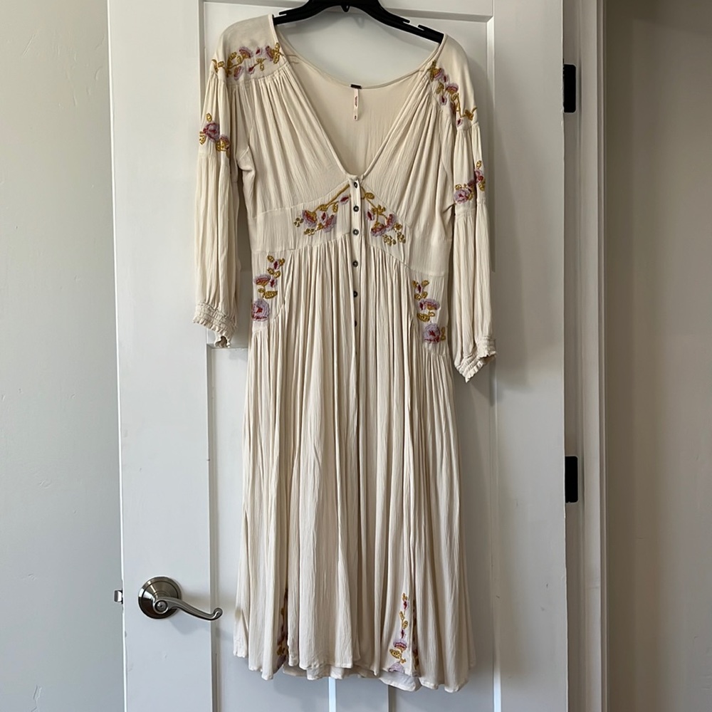 Embroidered Free People Midi Dress Cream
